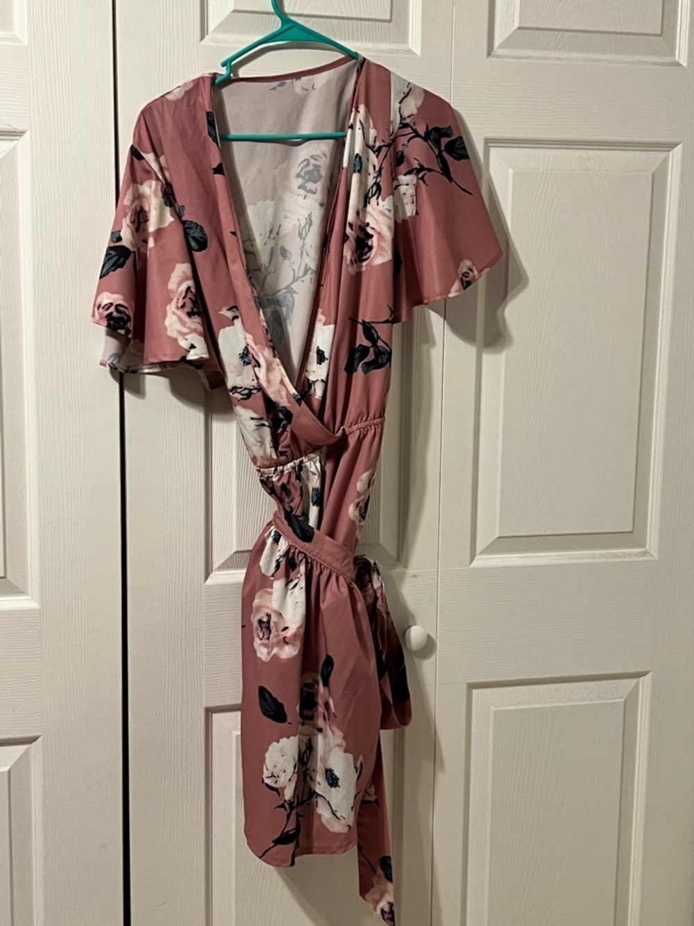 SHEIN Pink Floral Wrap Romper